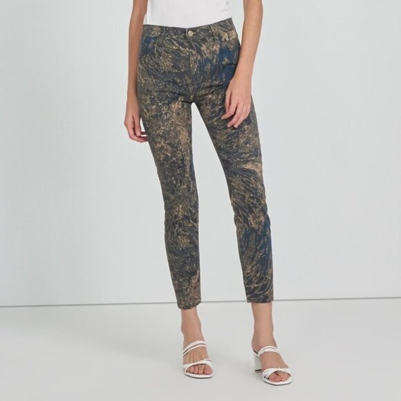 NWT J Brand blue & gold abstract print high rise crop skinny jeans, 24 - Picture 2 of 7
